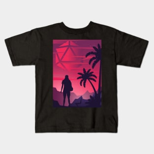 Synthwave Futuristic Polyhedral D20 Dice Sun Kids T-Shirt